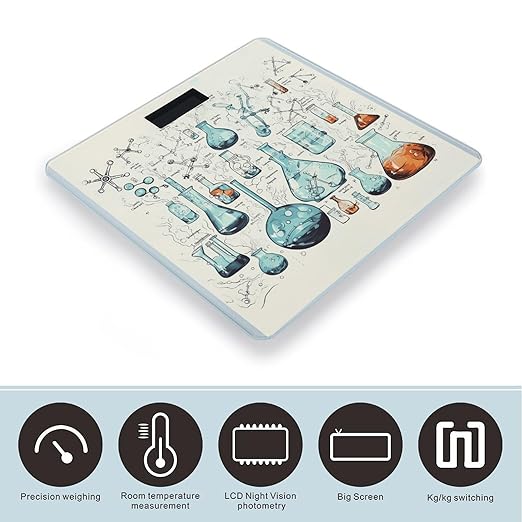 Chemistry Print Weight Scale Large Bathroom Scales Digital Weight with Bright LED Display Non Slip Automatic Weighing Scale Fashion Weighing Machine for Body