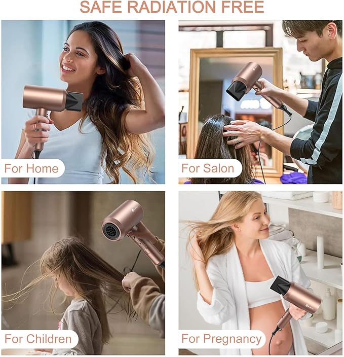 slopehill Professional Ionic Hair Dryer Powerful 1800W Fast Drying Low Noise Blow Dryer with 2 Concentrator Nozzle 1 Diffuser Attachments for Home Salon Travel (Mocha Mousse)