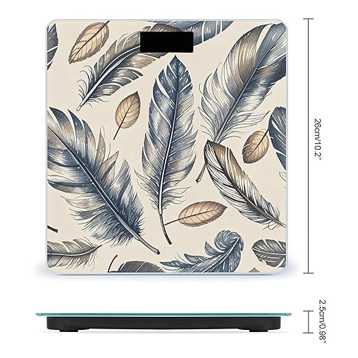 Hand Drawn Feathers Scale for Body Weight Smart Scales Digital Bathroom Scale High Precision Weighing Scales with Large Display Weighing Machine for People