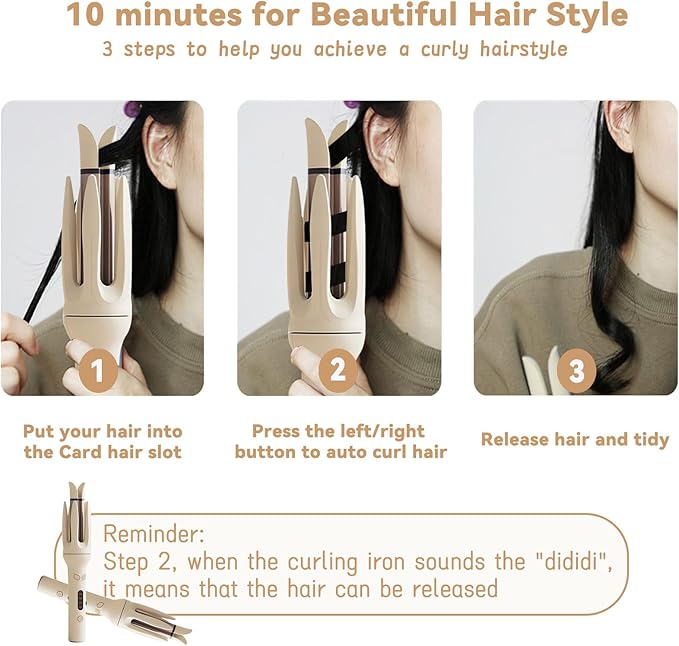 Automatic Curling Iron Rotating Curling Iron with 4 Temps &amp Display Screen 40S Fast Heating Hair Curlings Wand Anti-Tangle Anti-Scald Wave Curling Irons Ceramic Hair Curler for Women (Yellow)