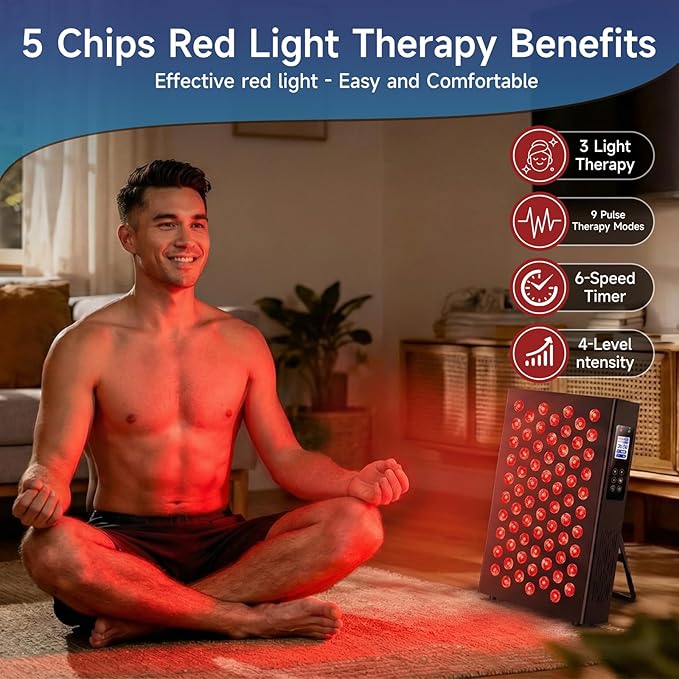 Red Light Therapy Box 5in1 LED with 630-660-810-830-850 Metal Case 3 Modes Red Light Panel with Soft Belt 6 Timing Set - 9 Pulse Modes - 4-Level - Red Light Therapy Panel for Body