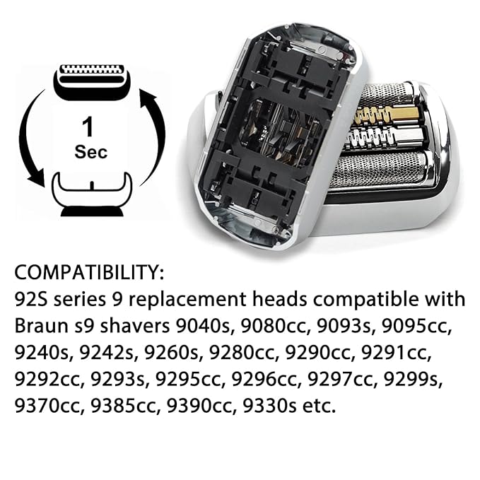 92S Series 9 Replacement Heads Compatible with Braun S9 Razor Replacement Head 92S Blades for Braun s9 Foil &amp Cutter Replacement Head 9290cc 9291cc 9370cc 9293s 9385cc 9390cc 9330s 9296cc