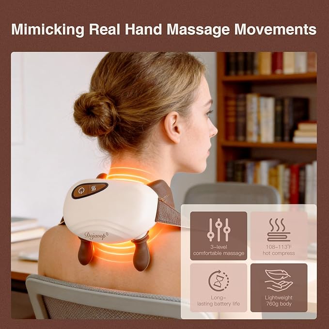 Neck Massager with Heat Lymphatic Drainage Shoulder Hand Massager for Pain Relief Deep Tissue Bionic Relaxation Shiatsu Neck and Back Massager with Fingers Portable Masajeador De Espalda Y Cuello