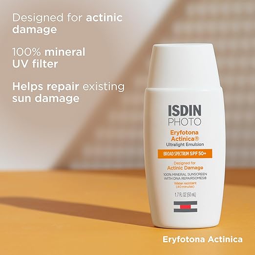 ISDIN Eryfotona Actinica SPF 50+ | Mineral Sunscreen for Face with Zinc Oxide | 100% Mineral UV Filters | No White Cast Suitable for Sensitive Skin Dermatologist Recommended