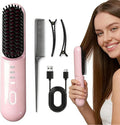 Go Pro Hair Brush for Short Hair - 2026 Upgraded Hair Straightening Comb 30-Second Rapid Heating 4 Temperature Settings 4000mAh Battery with Fast Charging - Your Travel Essential (Pink)