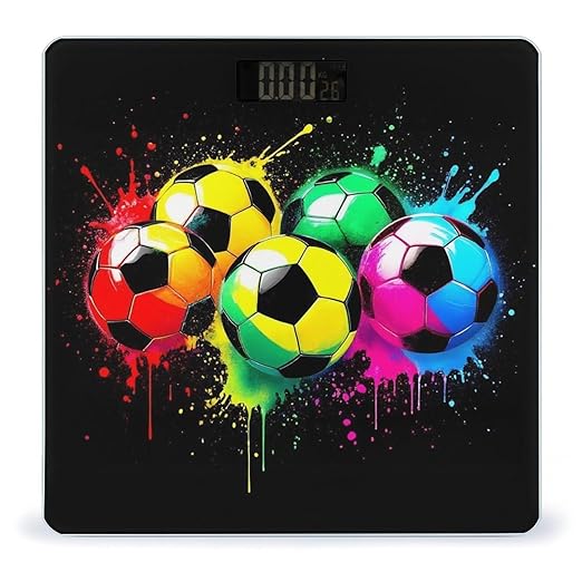 Men's Smart Scale for Body Weight Digital Bathroom Weighing Scale Automatic Switch Energy Saving Scale Colorful Paint Splash Ink Soccer Ball Football Black