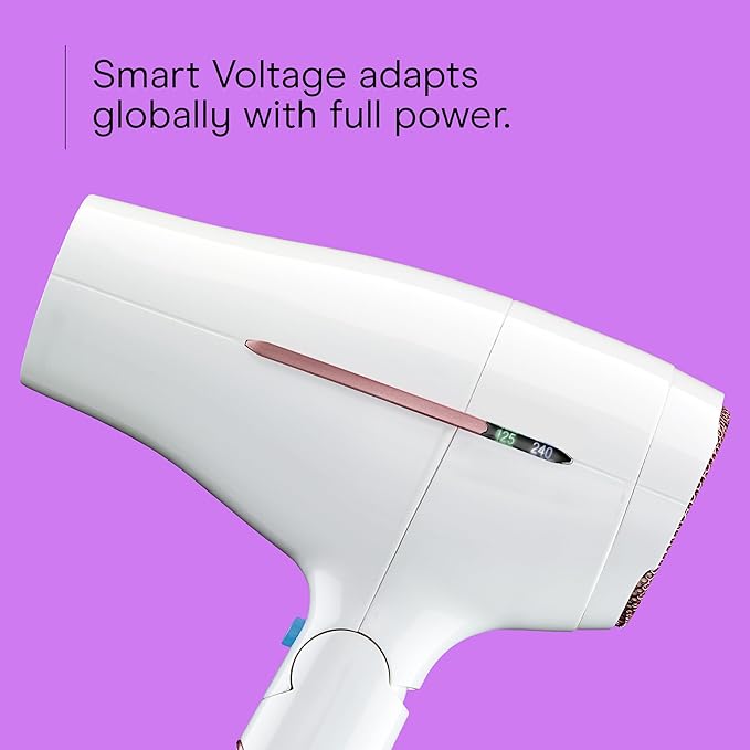 Conair Double Ceramic Travel Dryer with Concentrator &amp Folding Handle 1875W Travel Blow Dryer with Smart Voltage Technology Ionic Conditioning Fights Frizz 3 Heat &amp 2 Speed Settings White