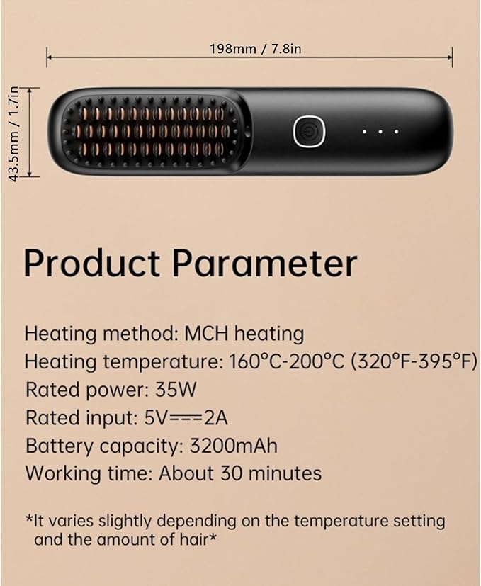 Cordless Hair Straightener Brush 2 Billion Negative Ions 3 Levels Temperature Control Portable Styling Mini Travel Hair Iron Straightener 2 in 1