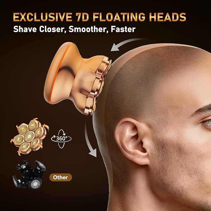 MAXGROOM® PRO 7D Electric Head Shaver for Bald Men – Electric Razor with 7D Flexible Skin-Friendly Blades Long Battery Life IPX6 Waterproof LED Display 2 Speed Settings Premium Gifts for Men