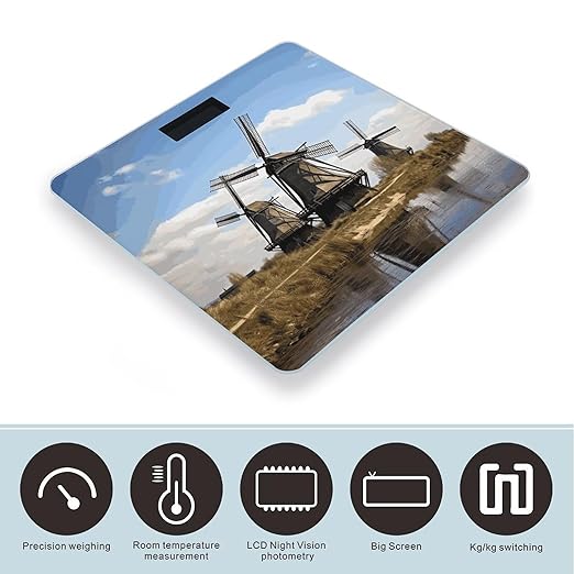 Windmills Weight Scale Digital Electronic Scales Bathroom Scale Larg LCD Backlight Display High Precision MeasurementsTempered Glass