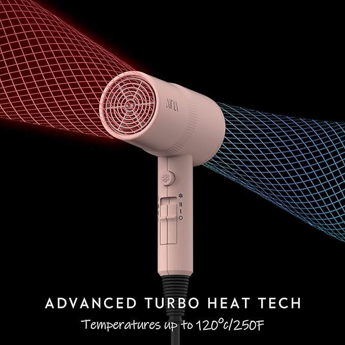 AINA Hair Dryer with Diffuser Blow Dryer for Women | Advanced Ionic Technology Ceramic Coating | Cold Shot Features Turbo Heat for Fast Drying and Shine 110V/ALCI (Babe Pink)