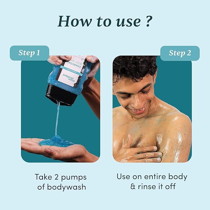 Manm Matters 3 in 1 Action Charcoal and Menthol Body Wash | With Menthol 5% Niacinamide &amp Activated Charcoal Beads | For Instant Cooling Odor Protection &amp Improves Skin texture | 250ml