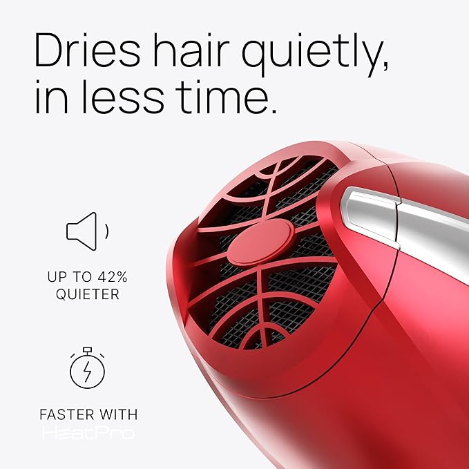 TREZORO Professional Hair Dryer Ionic Ceramic Tourmaline Technology 2000W Fast Quiet Drying with Narrow &amp Wide Concentrator Nozzles 3 Heat &amp 2 Speed Settings Cool Shot Button Red