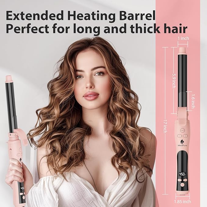 MiroPure Automatic Curling Iron 1 Inch Ionic Hair Curler Self Rotating Curling Wand with Longer Barrel for Waves and Curls Unique Button to Enable/Distable Rotation Get Rid of Accidentally Hit