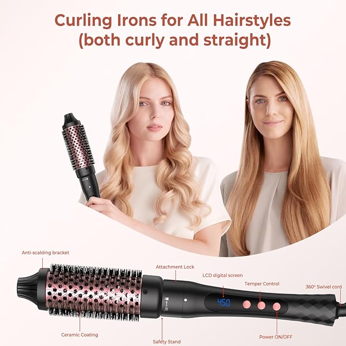 6 in 1 Curling IronCurling Wand Set and Thermal Brush Hair Tool