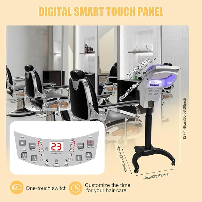 Hair Steamer for Deep Conditioning w/7 Color Light &amp Ozone 700W Micro Mist Scalp Hydration Steamer for Hair Treatment for Natural/Black Hair w/Adjustable Temp for Barbershops (White)