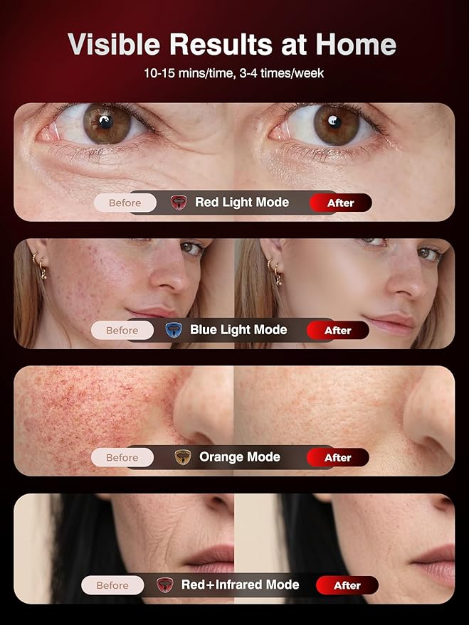 Red Light Therapy for Face4D Red Light Therapy Mask with 4 Color Light Modes (Red+Infrared/Red/Blue/Orange) 850NM Infrared LED Face Mask Light Therapy with 4000mAh Rechargeable Remote Timer