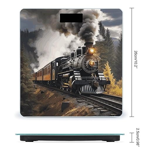 Steam Train Scale for Body Weight Anti-Slip Digital Bathroom Scale Sturdy Toughened Glass Weighing Scales High Precision Safe Rounded Corners Smart Scales