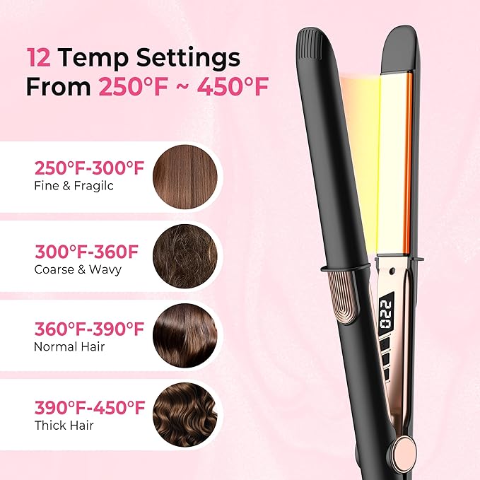 Ceramic Flat Iron Hair Straightener &amp Curler 12 Adjustable Temp &amp Dual Voltage Hair Straightener for Women for Smooth Frizz-Free Styling for All Hair Types (Black)
