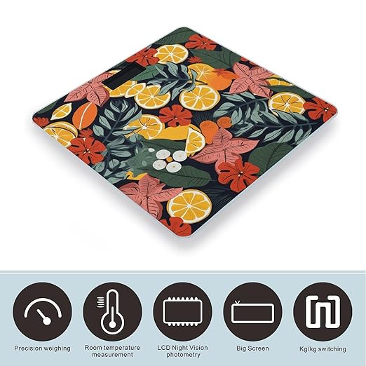 Colorful Tropical Leaves and Lemons Scale for Body Weight Highly Accurate Digital Bathroom Scale Sturdy Tempered Glass Weighing Scales with LCD Display Fashion Body Fat Smart Scales 400lb