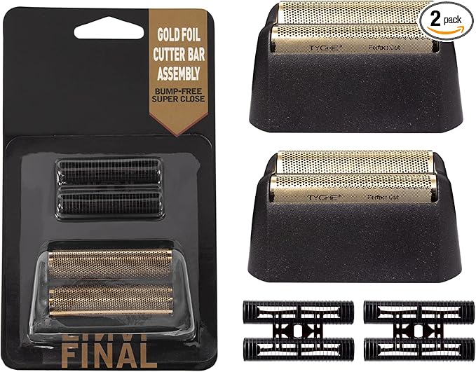 2 pcs Professional 5 Star Series Finale Shaver Shaper Replacement Super Close Gold Foil and Cutter Bar Assembly Compatible with Wahl Shaver Foil Model 7043-100Shaving for Barbers and Stylists