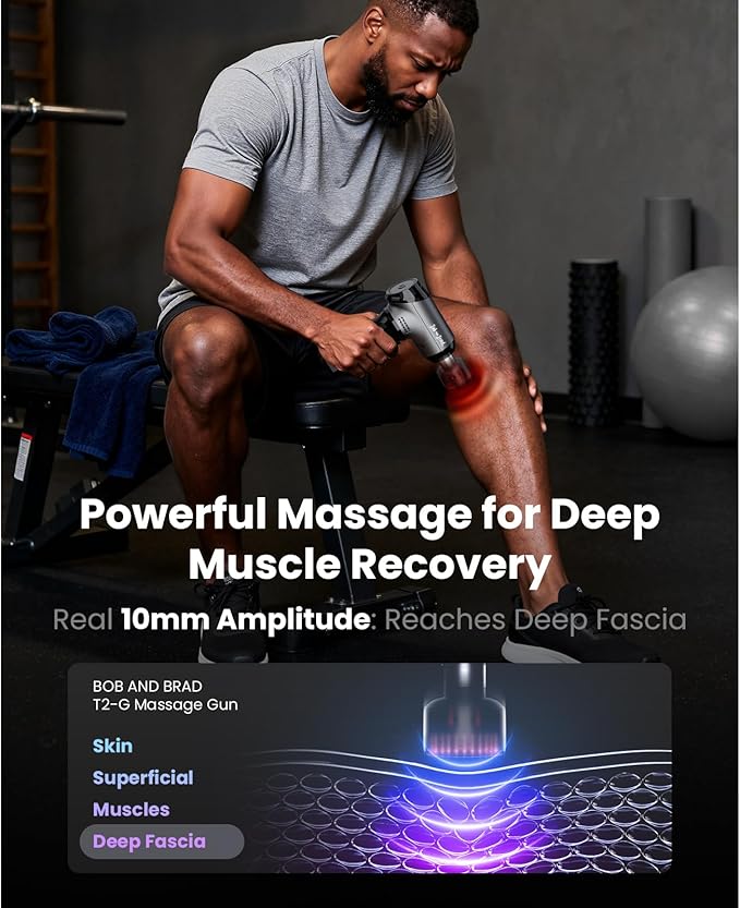 BOB AND BRAD T2 Ultra Massage Gun with Heat and Red LED Therapy Heated Deep Tissue Massager for Athletes FSA Professional Percussion Massager for Muscle Relief Portable Massagers HSA Eligible
