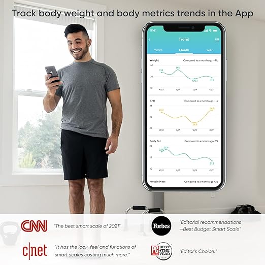 Wyze Scale for Body Weight Digital Bathroom Smart Scale for Body Fat BMI and Heart Rate 12 Body Composition Analyzer with App Bluetooth 400 lb - Dark Blue
