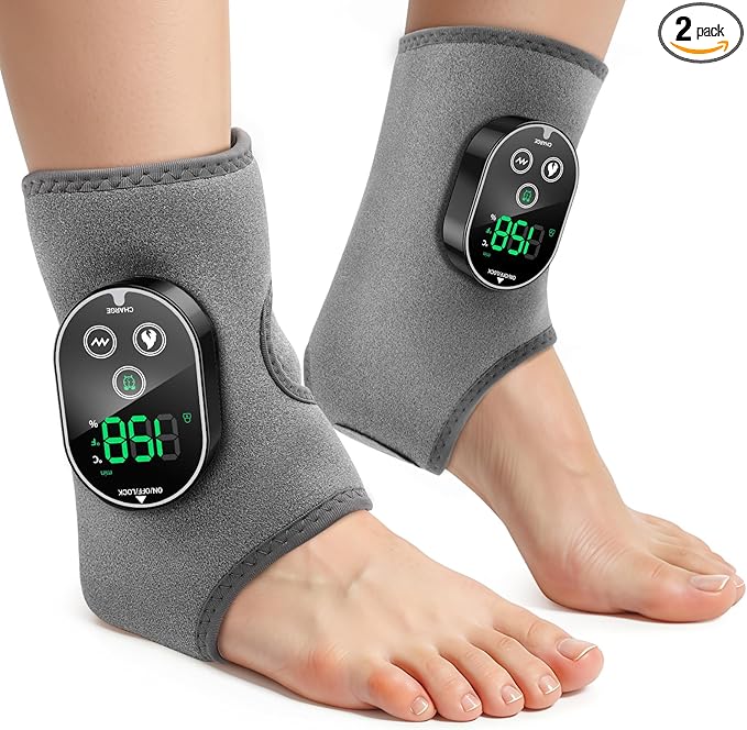 2PCS Cordless Foot Massager for Neuropathy 3000mAh Rechargeable Ankle Heating Pad with Massage for Circulation Foot Ankle Pain Relief Massager Gray