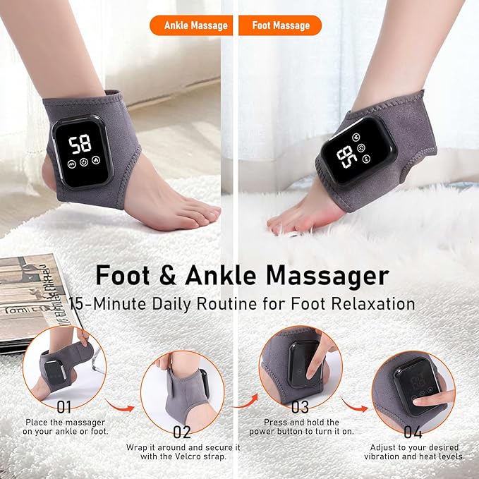 Foot Renew Triple Method Massager Cordless &amp Portable Ankle Massager With Three Levels of Vibration and Heating Relieves Foot and Ankle Discomfort Suitable for Home and Travel Use (2pcs)