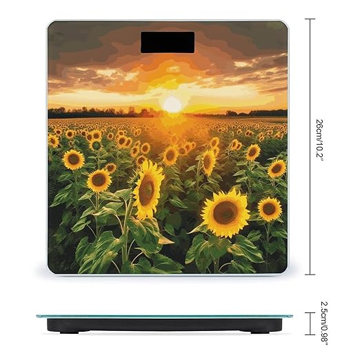 Sunflower Field Sunset Scale with LCD Easy-to-Read Anti-Slip Weight Digital Bathroom Scale Precision Weighing Scales Sturdy Tempered Glass Body Weight Scales for Daily Use