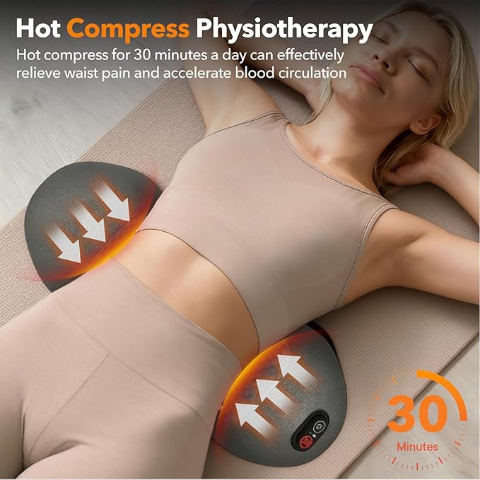 3-in-1 Electric Lumbar Support Pillow for Bed and Chair Smooth Spine Triple Fusion Back Massager with Heated Vibration and Traction for Lower Back Pain Relief and Spine Support