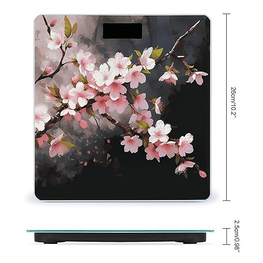 Tempting Cherry Blossoms Bathroom Scale Automatic Power On/Off Body Scales LCD Backlight Display Square Digital Scale Rounded Corners Bathroom Scales for Home Bedrooms
