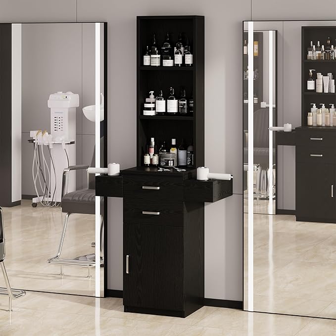 4ever2buy Salon Station for Hair Stylist Black Barber Station Hair Salon Station Hair Station Equipment Hair Dryer Holder Black