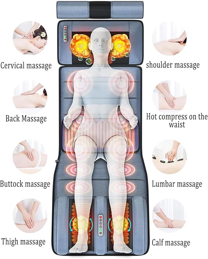 Full Body Electric Massage Mat with Heat PadFull Body Massage Bed with Neck Massage Pillow10 Vibrating Motors 4 Heating Pads for Back ReliefMassagers for Neck Back