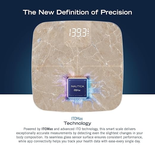 Nautica Body Tracker Digital Bathroom Scale Bluetooth-Enabled Smart Scale with BMI Body Fat Muscle Mass Tracking &amp More Syncs with Smartphone App for Body Composition Tracking 440 Lbs.