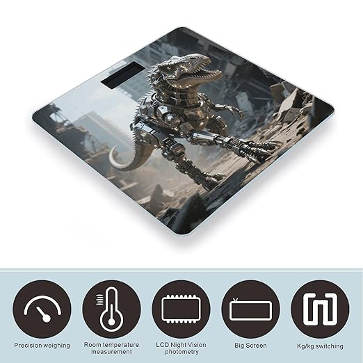 A Mechanical Dinosaur in A Ruined City Bathroom Scale for Body Weight LCD Display Digital Bathroom Scale Tempered Glass Bathroom Weight Scales Fashion Smart Scales for Home Bedroom 400 Lb