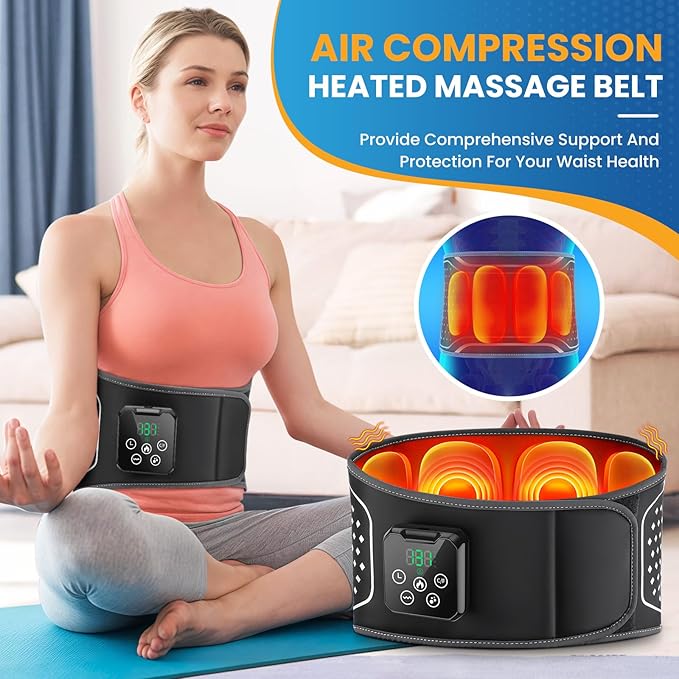 Cordless Back Massager with Heating Pad – Inflatable Lumbar Belt for Lower Back Pain Relief Deep Tissue Vibration Massage Sciatica Support &amp Muscle Recovery for Men and Women