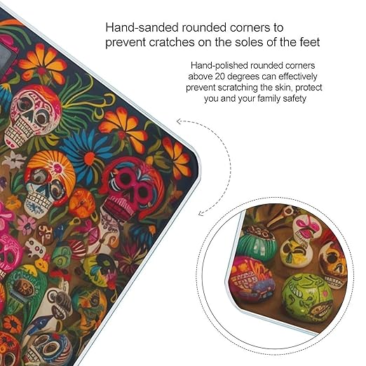 Mexican Folk Art Bathroom Scale Rounded Smart Scale for Body Weight Automatic Power On/Off Weight Scales Accurate Bathroom Digital Scales for Pet Home Bedroom Kitchen