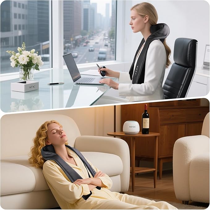 Cordless Neck Shoulder Massager with Heat Deep Tissue Shiatsu Kneading for Pain Relief Upgraded Straps Portable for Home Office Travel Ideal Gifts for Men Women Mom Dad