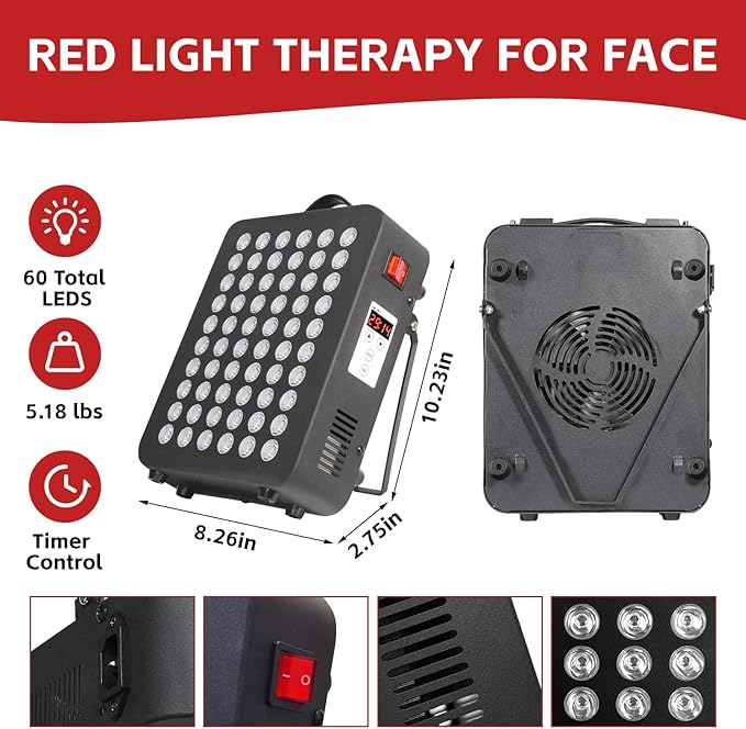 Red Light Therapy Dual Chip LED Light Therapy Device with 60 LEDs and 660nm Red 850 nm Near Infraredfor Body FaceSleep Improve Sleep Muscle Recovery Performance