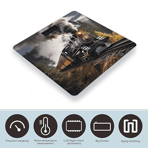 Steam Train Scale for Body Weight Anti-Slip Digital Bathroom Scale Sturdy Toughened Glass Weighing Scales High Precision Safe Rounded Corners Smart Scales