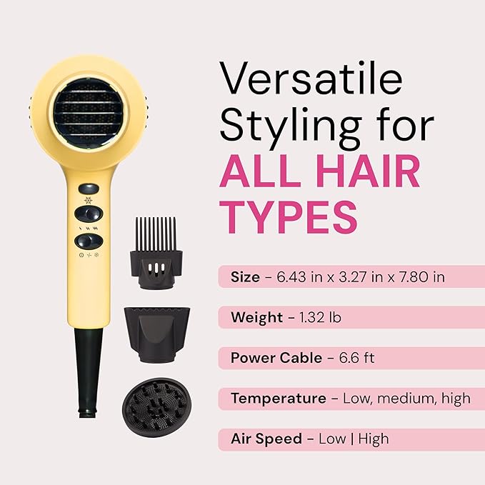 L'ANGE HAIR PowerStyle Turbo Ionic Hair Dryer | 1875 Watt Professional Blow Dryer with Diffuser &amp Concentrator | Multiple Heat &amp Speed Settings for Fast Drying | Salon-Grade Styling Tools Yel