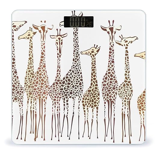 Cute Wild Cartoon Giraffes Scale for Body Weight Anti-Slip Sturdy Tempered Glass Weighing Machine Highly Digital Accurate Bright LCD Bathroom Scale for Household Gift