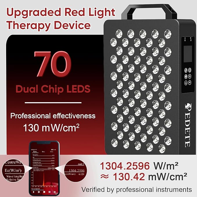 Red Light Therapy for Face and Body 630nm 660nm 810nm and 850nm Near Infrared Light Therapy Panel 70 Dual Chip LEDs High Power LED Light Therapy Device for Skin Care Sleep Pain Relief. M70