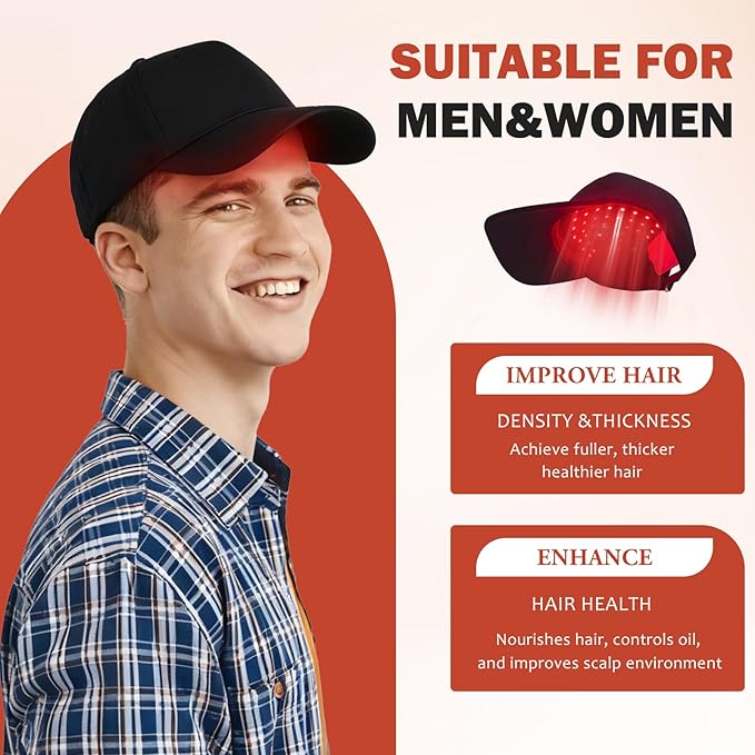 LLLT Laser Hair Growth Cap for Thinning Hair 650nm Red Light Therapy Hair Regrowth Treatment Full Scalp Coverage Hands-Free &amp Rechargeable Hair Loss Solution for Men &amp Women Black