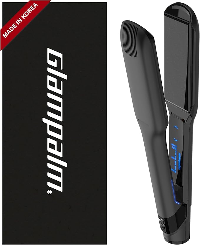 GLAMPALM GlamMuse Wide 1.5 | All-Ceramic Flat Iron Infused with Vita-C Salon Results with Less Heat Damage Trusted by K-Pop Hair Stylists Hair Straightener for Thick Hair Silk Press | GP501T