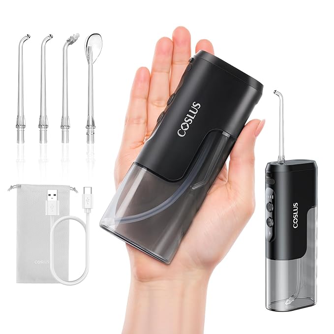 COSLUS Water Flosser Pick with Whitening Mint Flavor Refill Combo &amp Mini Water Flosser for Travel T40