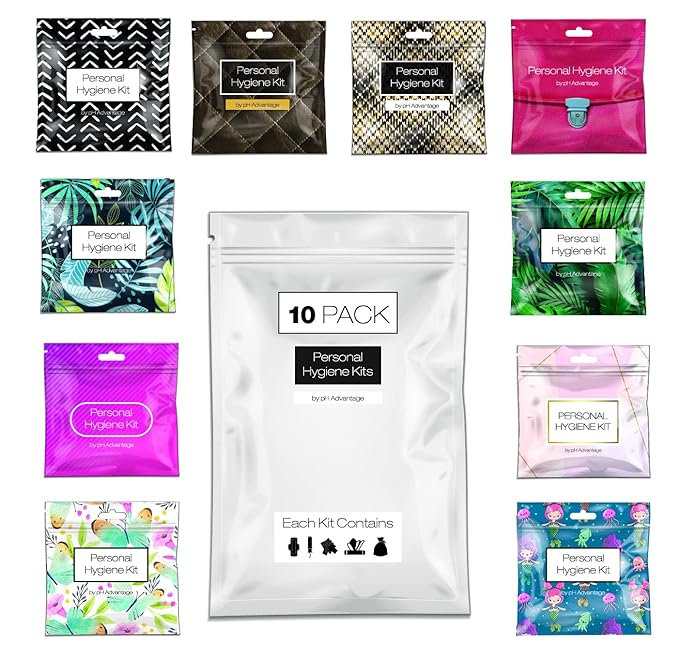 Menstrual Kit All-in-One 10 Pack - Assorted Colors | Convenience on The Go | Period Kit Pack for Travelling Tweens &amp Teenager | Individually Wrapped Feminine Hygiene Product (V-3)