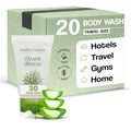 Travel Size Hotel Body Wash 20 Count 1 oz Bottles Guest Amenities for Vacation Rentals and Short Term Rentals Paraben Free Green Tea &amp Lemongrass Scent Infused with Aloe and Olive Oil by Desert Br