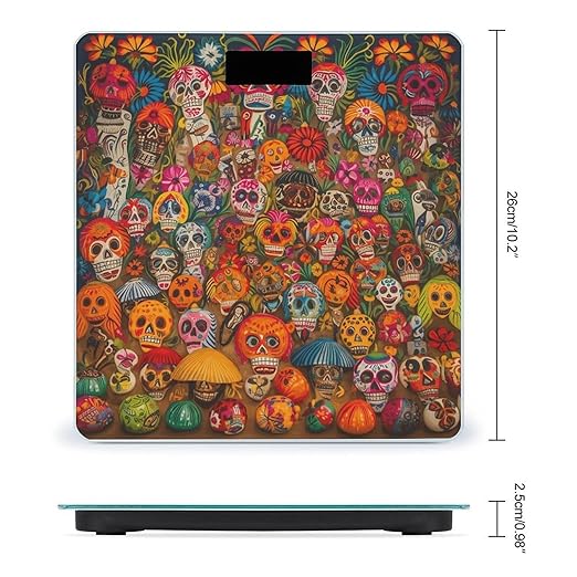 Mexican Folk Art Bathroom Scale Rounded Smart Scale for Body Weight Automatic Power On/Off Weight Scales Accurate Bathroom Digital Scales for Pet Home Bedroom Kitchen